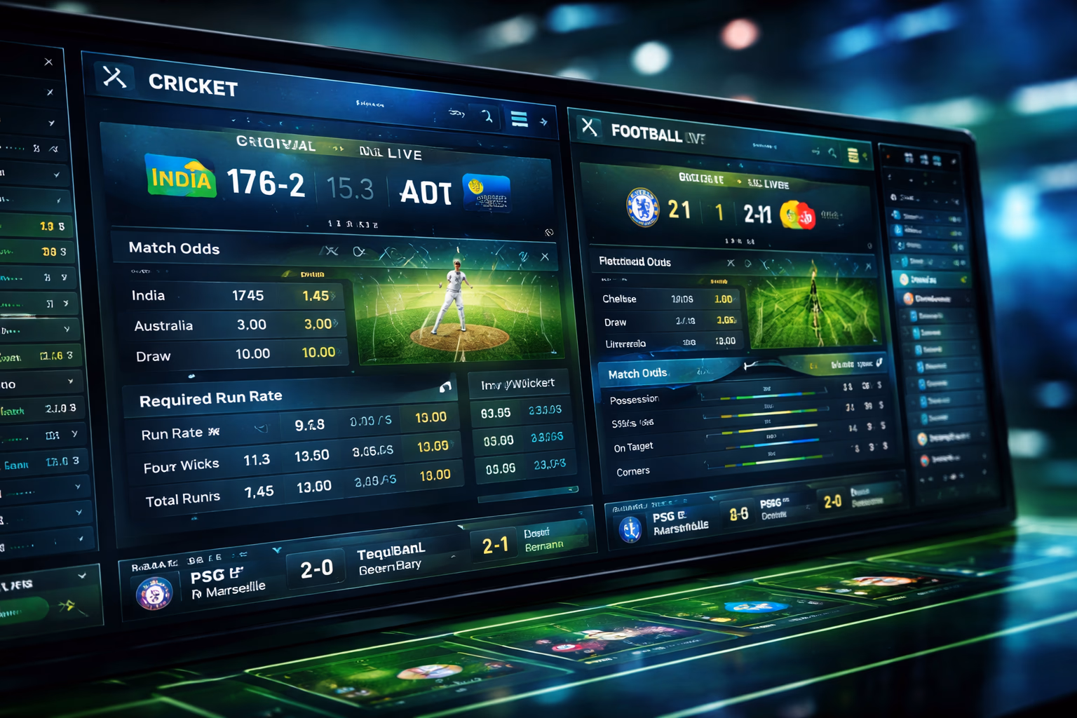 Focused Bangladeshi bettor using both smartphone and desktop to place live cricket and football bets on the 99Khela platform