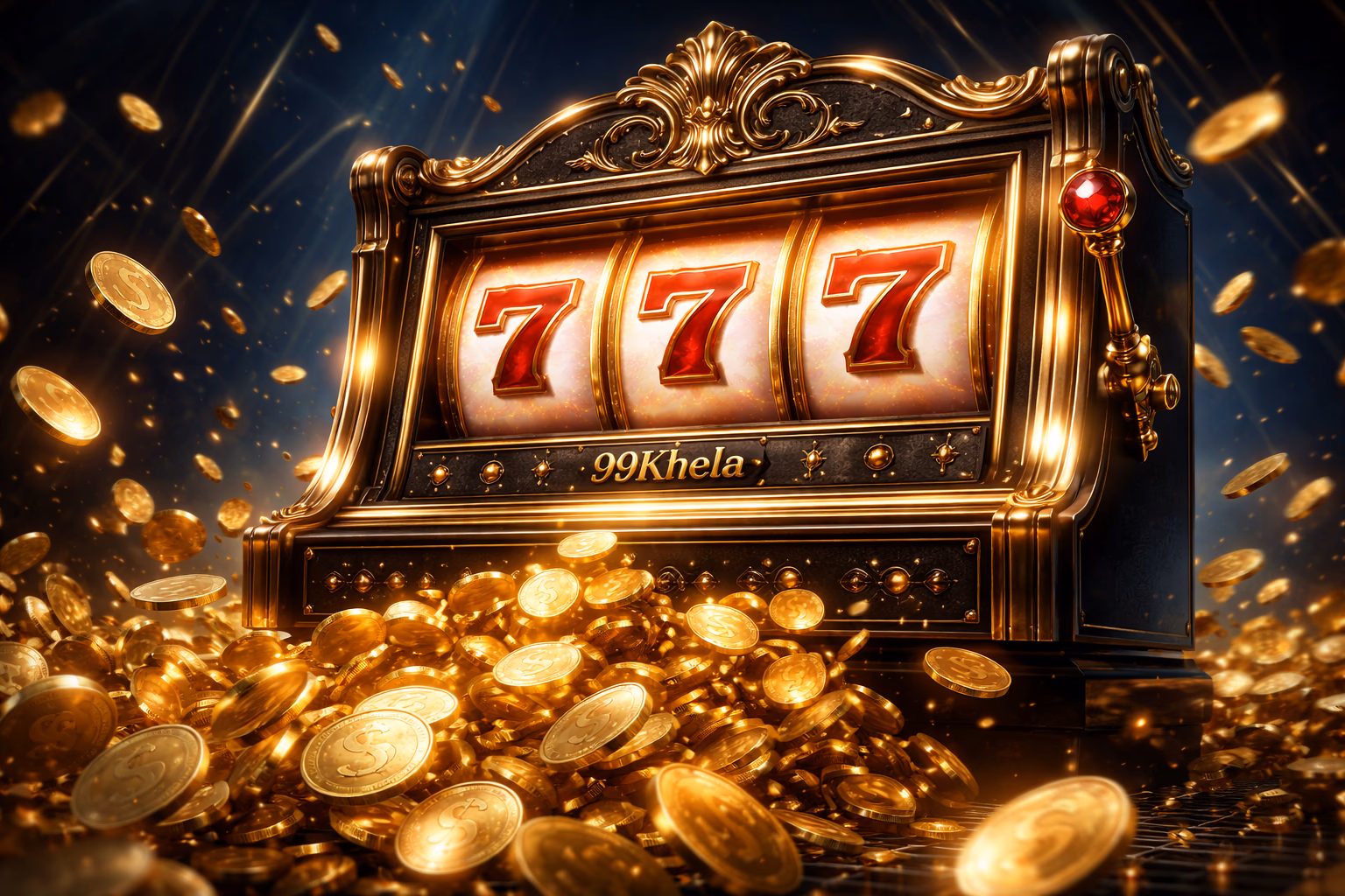 Elegant Bangladeshi woman in traditional attire enjoying a luxurious slot machine experience with golden accents at 99Khela